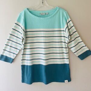 L.L.Bean Sz L Pullover Heritage Mariner Top Mint Green Teal Striped Blouse
